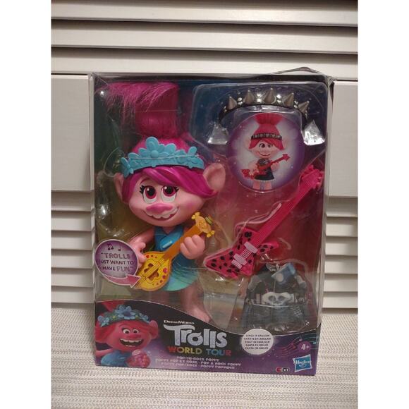 DreamWorks Trolls World Tour Pop to Rock Poppy Singing Doll w/2 Guitars Hasbro - Picture 1 of 16